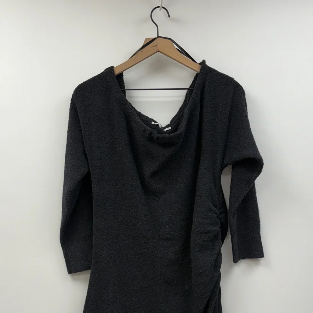 Abercrombie & Fitch Boucle Knit Off-the-Shoulder Ruched Maxi Dress Black LP
